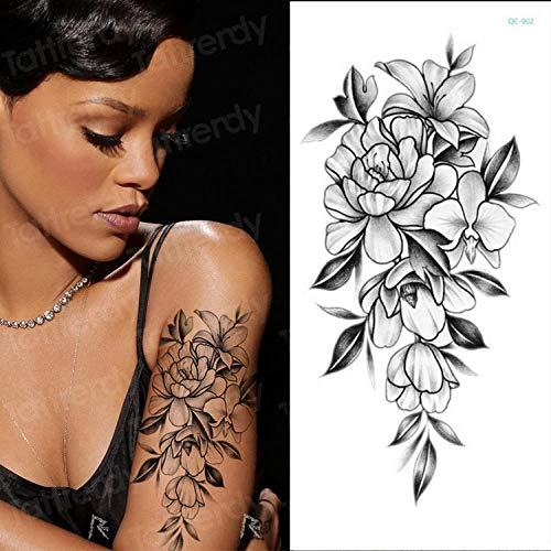 Bryights Tattoos Zum Aufkleben Auf Die Haut Temporäre Tätowierung Frauen Mehndi Henna Aufkleber Für Hände Mandala Tattoo Schwarze Skizzen Tattoo Designs Lotus Pfingstrose Blumen Muster-Qc902