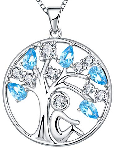 YL Collana Albero della Vita Argento 925 con Marzo Pietra portafortuna Acquamarina Ciondolo per Donna,45+3 CM