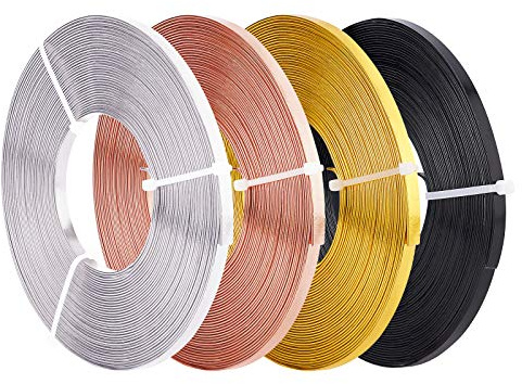 BENECREAT Platt tråd i aluminium 130 fot i 4 färger, 10 m, rulle (5 mm bred), böjbar hantverkstråd för infattning, smyckestillverkning för smycken och örhängen