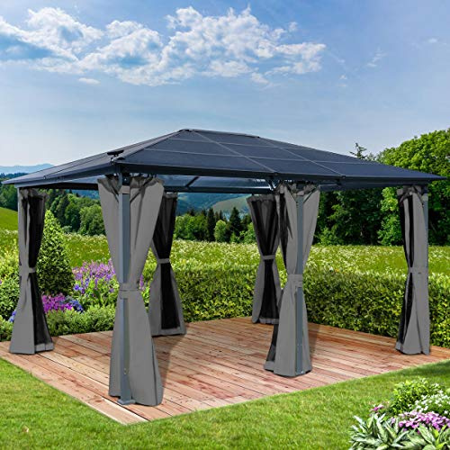 BRAST Alu Pavillon Premium | viele Modelle & Farben | Größen 3x3m 3x4m 3,6x4,8m | inkl. Moskitonetz | TÜV geprüft | wasserdicht | UV-Schutz | festes Dach | 3,6x4,8m Grau
