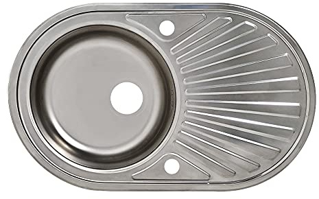 Design Edelstahl Einbauspüle (78 x 48 cm 1 Becken) Ovalspüle Oval Ovales Spülbecken Spüle mit Überlauf inkl.Syphon Set