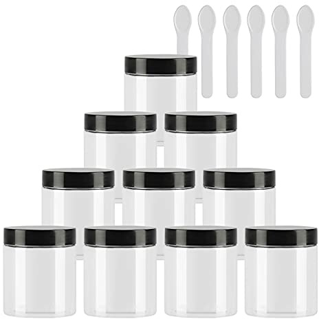 TIANZD 12 Pièces Vides Petit 80 ml Transparent Cosmétique Pot en Plastique avec Couvercle Noir 80 g Pots de Cosmétique Crème de Bouteille Contenant avec 6x Spatules