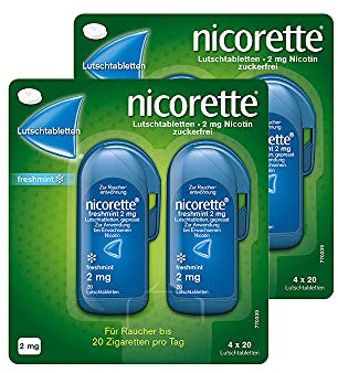 NICORETTE Lutschtabletten Doppelpack mit 2 mg Nikotin – freshmint Geschmack – diskret mit dem Rauchen aufhören – für Raucher von bis zu 20 Zigaretten/Tag – zuckerfrei