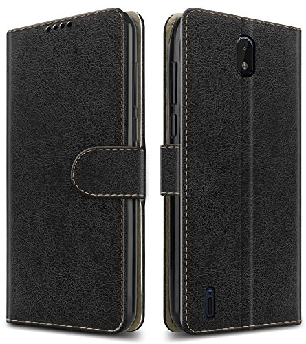 PIXFAB For Nokia C01 Plus Leather Phone Case, Magnetic Closure Full Protection Book Folio Design, Wallet Case Cover [Card Slots] and [Kickstand] For Nokia C01 Plus (5.45) - Black