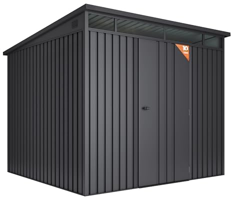 Caseta Metálica de Jardín Extrafuerte Formentera 5,5m2 – Espesor 0,40mm Robusto - Tragaluz de Policarbonato – Cierre con Llave - Antracita – Cobertizo Resistente Almacenamiento Exterior