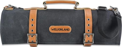 WELKINLAND Rollo de Cuero para Cuchillos de 14 Bolsillos, de Lona, Soporte para Bolsas de Cuchillos, Bolsa de Chef, Bolsa para Cuchillos de Chef, para Cuchillos