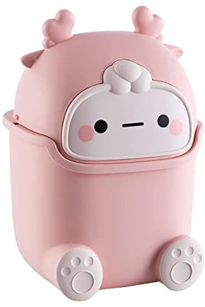 Aiabaleaft Cute Trash Can Polypropylene Cute Animal Shape Trash Cans 2 Liters Desktop Trash Can for Bathrooms,Kitchens,Offices,Waste Basket for Dressing Table (Pink)