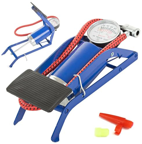 Fußpumpe Luftpumpe für Auto, Motorrad, Fahrrad, aufblasbar, Reifenfüller mit Manometer
