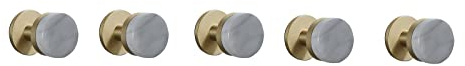 GLYYRLR Handtuchhaken Gebürstetes Gold und Weiß Kleiderhaken Wandhaken Hakenleiste Messing und Marmor Mantelhaken, Garderobenhaken für Küche, Büro, Bad, Keine Bohrinstallation,5 Pack