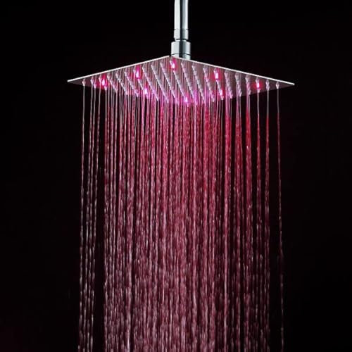 Soffione doccia ultraslim quadrato con led cromoterapia acciaio inox satinato 30x30 cm VEGAS