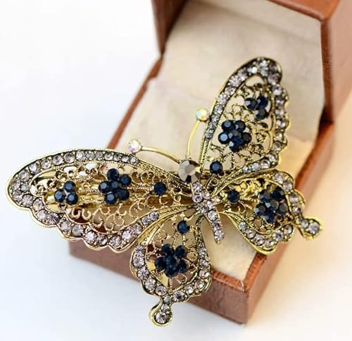 AKOAK Haarnadel, Schmetterling, blaue Kristalle, Kopfbedeckung, Haarspange, Kopfbedeckung, Zubehör, Schmuck (Bronze)