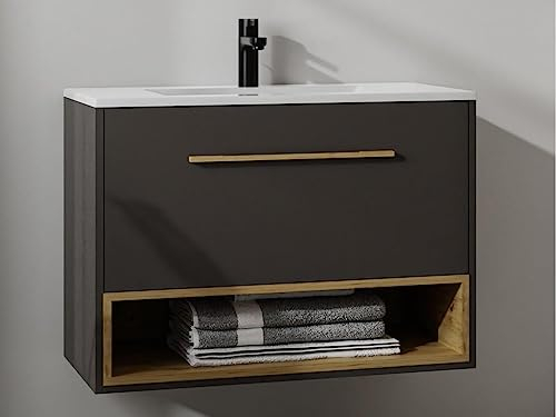Vente-unique-Mobile sotto lavabo sospeso antracite - 120 cm - YANGRA