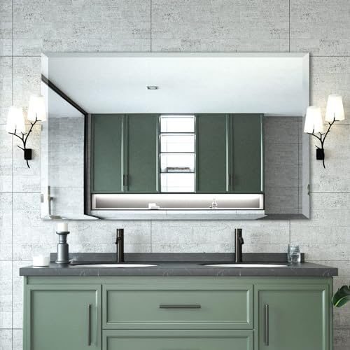 Mirrorons Beveled Mirror, Bathroom Mirrors 48 x 30, Frameless Rectangle Bathroom Mirror with Beveled Edge, Hangs Horizontally or Vertically. Upgraded Shatterproof Mirror