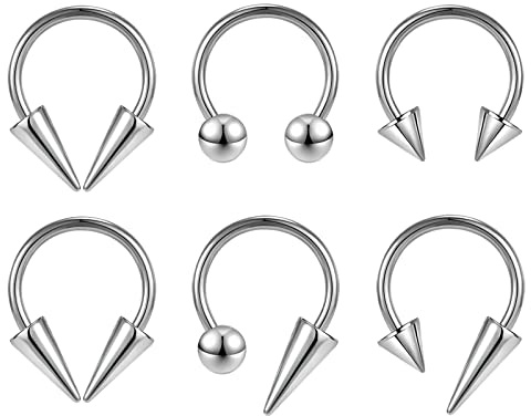 ZS 16G Spiked Hufeisen Nasen Septum Ringe, Edelstahl Daith Ohrringe Spike Lippenring, Nippel Helix Rook Piercing Schmuck Für Damen Herren (Silber-10mm)