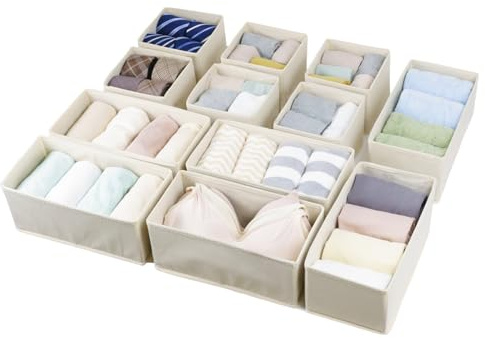 Fordonral Drawer Organizer Clothes, Foldable Fabric Dresser Organizer Closet Organizers and Storage Box for Underwear,Folded Clothes,Baby Clothing,Socks,Bra,Towels,Ties(6M+6S,Beige)