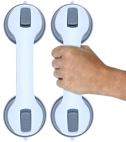 Maniglia per bagno con ventosa, portata 120 kg, 2 pezzi, maniglia di sicurezza per doccia con chiusura rapida, per anziani e vasche da bagno, senza foratura, antiscivolo