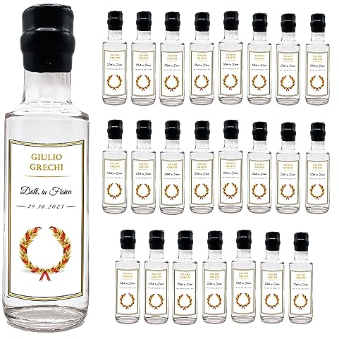 24 Bottiglie mignon di Distilled Gin Personalizzato - Idea esclusiva e originale per bomboniere di laurea (Corona oro)