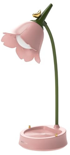 Lampada da tavolo a LED a forma di fiore, senza fili, lampada da tavolo per bambini, 3 modalità di colore, dimmerabile, con controllo touch, USB, paralume senza fili, per lettura, apprendimento (rosa)