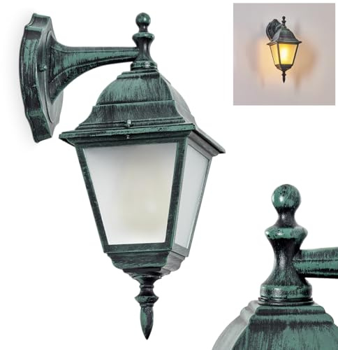 HOFSTEIN Außenwandleuchte Naofe, Außenwandlampe aus Metall/Milchglas in Schwarz-Grün, Wechselscheiben in Klar, Wandleuchte im Retro/Vintage/Landhaus-Design, E27, IP44, Eingangsbereich, Haustür, Hof