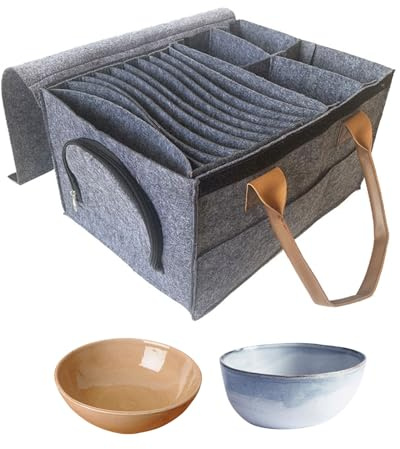 Qivine Mug Storage Bag, Foldable Plate Storage Bag, Felt Storage Containers, Hard Shell Crystal Glassware Case for Kitchen Closet, Dinnerware Moving, Picnics, Caravan