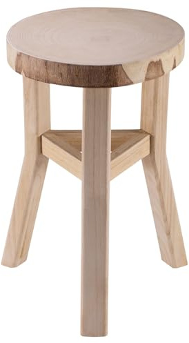 IDIMEX Sitzhocker ZAHORA geölt, Blumenhocker aus Paulownia Holz, Beistell Hocker ist naturbelassen, Pflanzenhocker rund mit Querbalken
