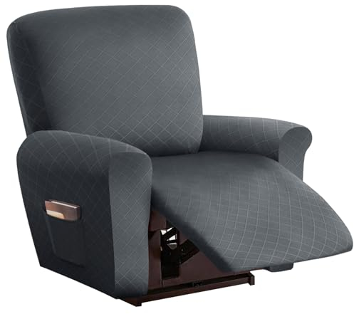 LIFEDX Sesselbezug Relaxsessel Stretchhusse für Relaxsessel 4-Teilig,Stretch Sesselschoner für Relaxsessel mit Taschen,Elastisch Sesselbezug Waschbar für Fernsehsessel Liege Sessel - Grey||1 Seater