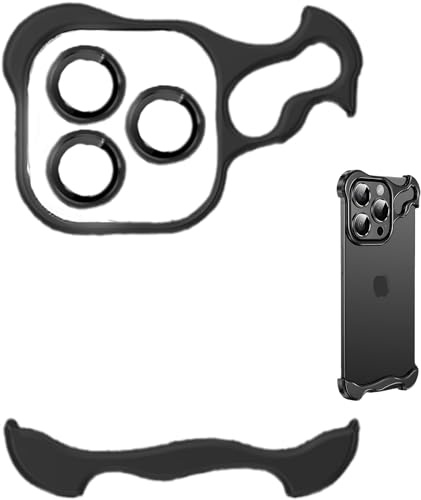 Custodia per telefono anti-caduta in metallo a forma speciale, con pellicola per obiettivo, senza cornice, sottile, sottile al tatto (nero, per iPhone 14 Pro)