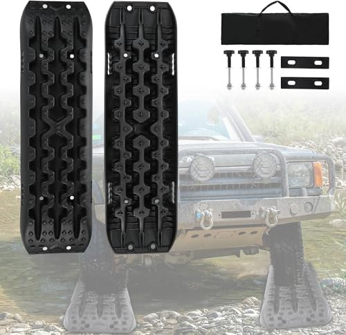 Ansobea 2 Stücke Recovery Board Offroad Tracks Traction Mats Schlamm Schnee Sand Recovery Board Offroad Tracks Traktionsmatte,mit Aufbewahrungstasche und Installationstool,10T Last