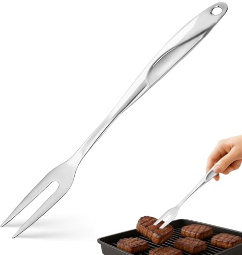 HANSGO 14.6 Stainless Steel Carving Fork for Meat, 2-Prong Serving & Grilling Fork with Hanging Hole, Hollow Handle for Better Heat Reduction, Kitchen Utensil for Cooking & Serving