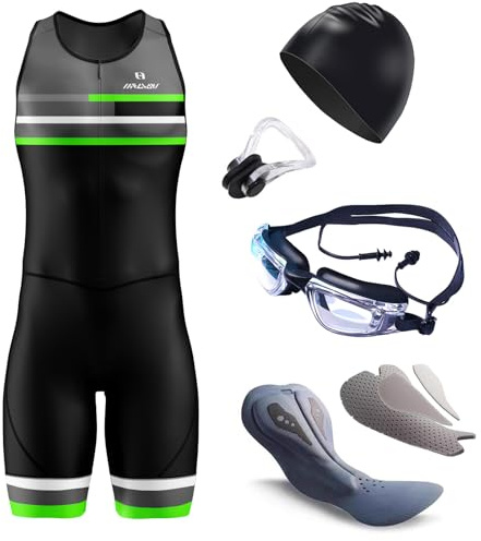 Traje de Triatlón de una Pieza para Hombre＋Acolchado Profesional de Competición,Ligero,Sin Mangas,Traje de Triatlón para Hombre,para Carreras,Ciclismo,Natación (TYP-9,M)