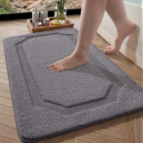 COLOR&GEOMETRY Badematte Badteppich rutschfest Waschbar, 44 x 76 cm Absorbierende Badvorleger Weiche Badezimmerteppich, Badematte Grau für Badezimmer, Dusche, Badewanne, Waschküche