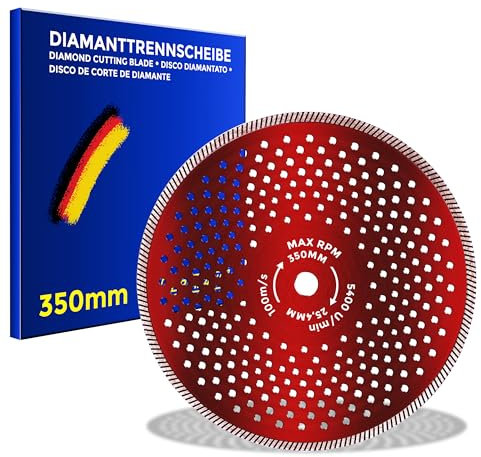 BERGMANN ® Ø 350mm / 25,4mm RedGigant Profi Diamantscheibe für Stahlbeton Beton Granit Stein Marmor Ziegel uvm. | Trennscheibe Diamanttrennscheibe für Winkelschleifer BOSCH Makita Metabo