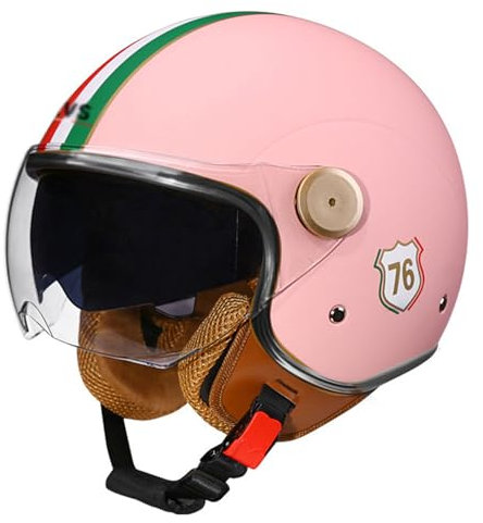 OZXDKJ Vintage Motorrad Offener Helm, Motorrad Klapphelme, Halbhelme DOT/ECE-Zulassung, Herren Damen Motorradhelm, Jethelme Mit Doppelvisier, 3/4 Helm Für Chopper Scooter Moped,L=(59-60cm),BB