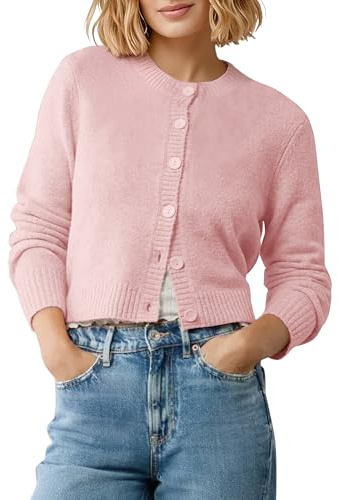 Mujeres Acogedor Manga Larga Frente Abierto Corto Cárdigan Slim Fit Cuello Redondo Button Down Punto Cardigan