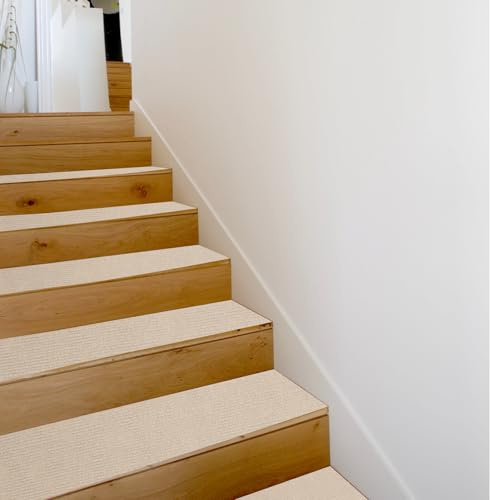 Carpet Stair Treads, 15 Pack Self Adhesive Stair Treads 60x20cm, Peel and Stick Stair Carpet Runner Pads Anti Slip Steps Protector Mat for Kids Elders Pets (Khaki)