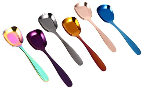 GLEAVI Lot De 6 Cuillères À Glace En Acier Inoxydable Petites Cuillères À Café Carrées Pour Glaces Gadgets De Cuisine Desserts Mignonnes Plates En Acier Inoxydable