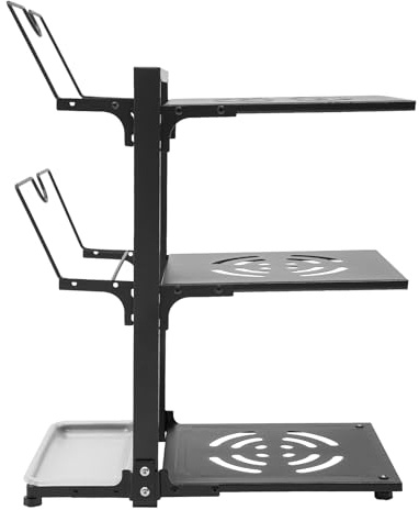 Dofanqing 3-stufiger Kochgeschirr-Organizer Topf-Organizer Schublade Pfannen-Organizer 2 Deckelhalter höhenverstellbar 37 x 22,6 x 43 cm geeignet für Küche Restaurant Café (Schwarz)