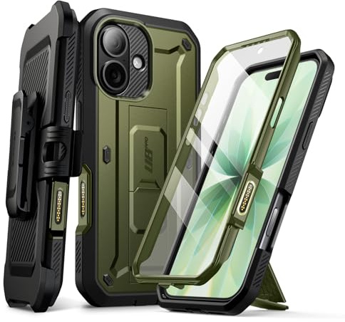 SUPCASE Cover per iPhone 17 6.3'' con Pulsante di Controllo della Fotocamera, [con Supporto e Protezione per lo Schermo] [Protezione di Livello Militare] Cover Resistente a Protezione Totale (Verde)