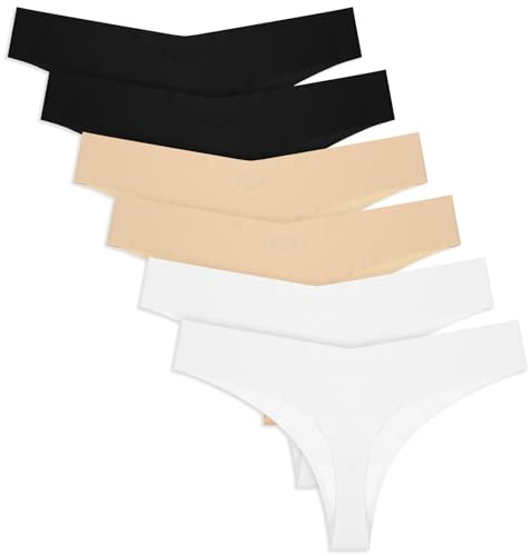 Yolev 6-pack sömlösa stringtrosor för kvinnor, sträng sömlösa underbyxor, osynliga trosor, stringtrosor, kvinnor, sömlösa trosor, sömlösa tanga, för kvinnor, osynliga V-midjetrosor (flerfärgad, M)