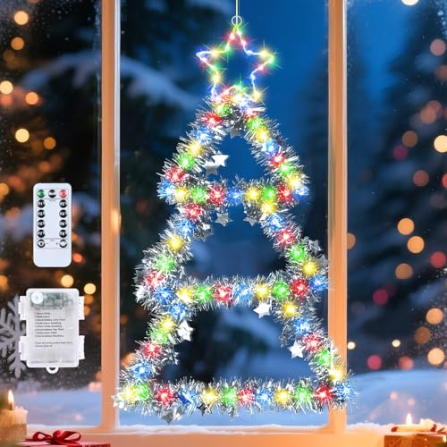 Qoosea Weihnachtslichterkette Fenster Lichterkette, 75CM LED Weihnachtsbaum Lichterkette Innen 8 Modi, Wasserdicht Weihnachtsbeleuchtung für Weihnachtsbaum, Balkon, Garten, Außen Weihnachtsdeko