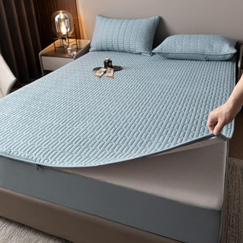 Morbuy Coprimaterasso Singolo Matrimoniale Impermeabile, Coprimaterasso Una Piazza e Mezza Antiacaro con Cerniera Morbida e Traspirante per Materassi Altezza 25cm (180 * 220cm,Blu Lago)