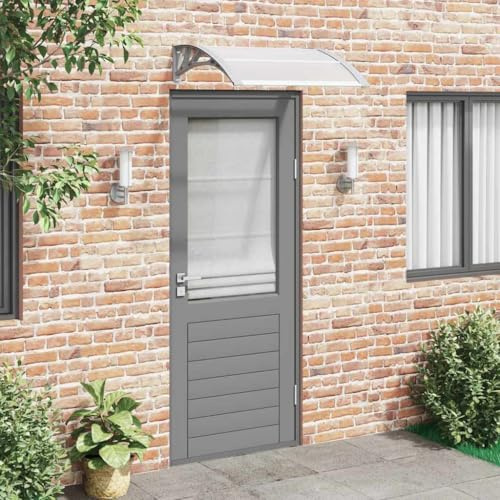 Auvent de Porte Extérieur, Marquise de Porte en Polycarbonate Gris Transparent, Résistant aux Intempéries, Cadre Aluminium et ABS, Store Extérieur Terrasse, Protection Pluie/Neige,80 x 75 cm