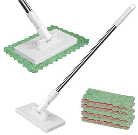 Fregona Antipolvo Desechable, Mocio monouso per la polvere con 4 panni riutilizzabili, Mocio piatto con panni monouso, Scopa per la pulizia a secco e a umido, Pulizia pavimenti in piastrelle