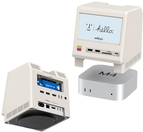 Wokyis M5 Retro-Dockingstation für Mac mini M4, 5-Zoll-HD-Display, 10-Gbps-M.2-NVMe-SSD-Gehäuse, SD/Micro-SD-Kartenleser 4.0, 4X USB-A, 1x USB-C (10 Gbps), 3,5-mm-Kopfhöreranschluss