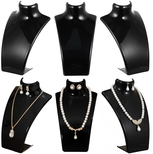 AceOrbit 6 Pcs Acrylic Necklace Display for Vendors, Jewelry Bust Stand Holder, 7.87 x 5.12 x 2.36 Inch Jewelry Display Mannequin for Earrings Necklace, Retail Store & Trade Shows(Black)