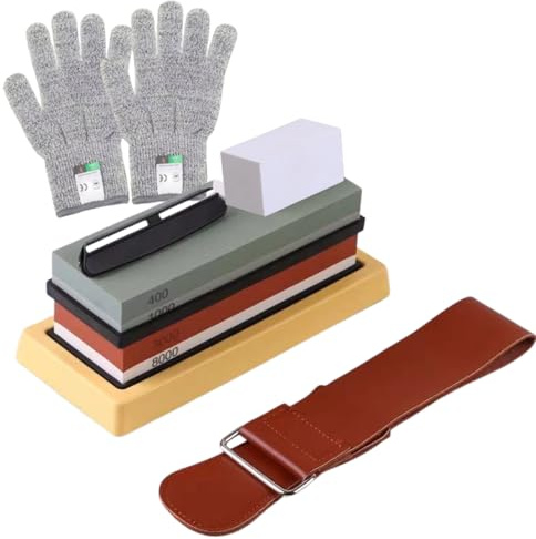 Thorkok, Professional Knife Sharpening Kit, 400/1000, 3000/8000 Grit Combination, Japanese-Style Whetstone with Plastic Base, Angle Guide and Complete Accessories, Suitable for All Types of Blades