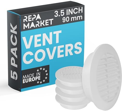 Repa Market 90mm 5 Stück Weiß Rund Lüftungsgitter mit Insektenschutz - Kunststoff Lüftungsrohr Abdeckung für HVAC Heizung, Kühlung, Klimaanlage - Innen/Außen, Garage, Gartenhaus Luftgitter