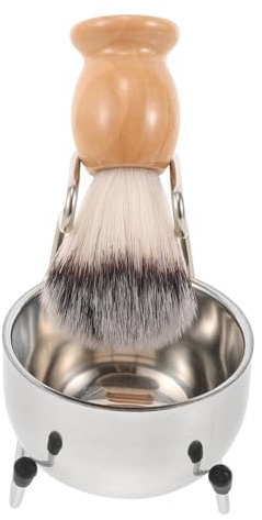 Rasierpinsel und Schalen Satz für Herren, 3-in-1 Edelstahl | Holzgriff, Nylonborsten, Inklusive Rasierpinsel, Bartbürste und Schale, Elegant Verpackt für Männer