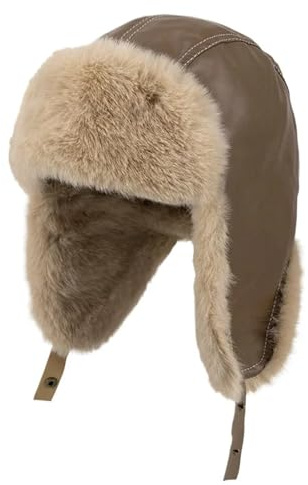 UBOHUZ Dicke, warme Wintermütze for Damen und Herren, Pilotenmütze, Fliegermütze, Bombermütze, Trappermütze, Kunstfell, Leder, Schneemütze mit Ohrenklappen FüR Jagd(Brown)