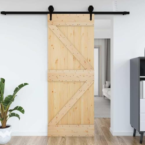 Porta Scorrevole Esterno Muro, Divisore Ampliabile Porta NARVIK 85x210 cm in Legno Massello di Pino Strutture Modulari Per Soggiorno Balcone Terrazza